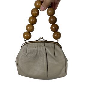 Anthropologie Rada Small Coin Purse Crossbody Wooden Handle Italian Leather Boho